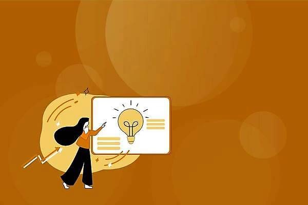 EPS 해외이미지 여자 화살표 백그라운드 컨셉 일러스트 비즈니스 전구 프레임 한명 성인 갈색 가리킴 비즈니스우먼 발표 계획 해결 성인여자한명만 카피스페이스 브레인스토밍 해외일러스트 1 컬러 사람 손짓 공백 직장인 여자한명만 성인여자만 파일형식 벡터 이미지허브