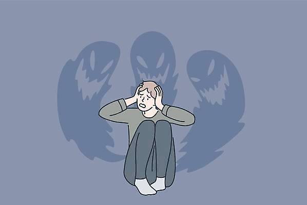 EPS 해외이미지 전신 남자 감정 일러스트 한명 성인 파란색 공포 웅크림 성인남자한명만 귀신신 해외일러스트 1 컬러 모션 사람 한자 남자한명만 성인남자만 파일형식 벡터 이미지허브