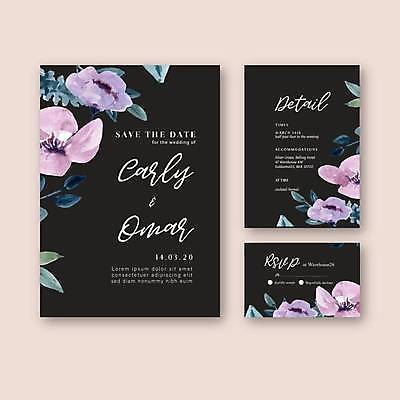EPS 해외이미지 템플릿 꽃 결혼 잎 일러스트 사람없음 세트 검은색 청첩장 초대 해외일러스트 식물 컬러 카드_감사 이벤트 파일형식 벡터 이미지허브