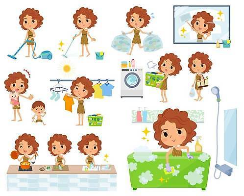 EPS 해외이미지 라이프스타일 여자 가사 일러스트 비즈니스 바닥 주택 요리 정장 쇼핑 주방 목욕 욕실 직장인 씻기 빨래 쓰레기 청소 세탁기 해외일러스트 직업 옷 사람 건물 생활 청결 가전제품 파일형식 벡터 이미지허브