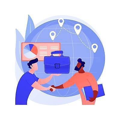 EPS 해외이미지 남자 가방 일러스트 비즈니스 악수 들기 상반신 성인 두명 지구본 자료 위치 원그래프 서류더미 성인남자만 해외일러스트 잡화 모션 그래프 사람 손짓 문서 남자만 성인만 파일형식 벡터 더미 이미지허브