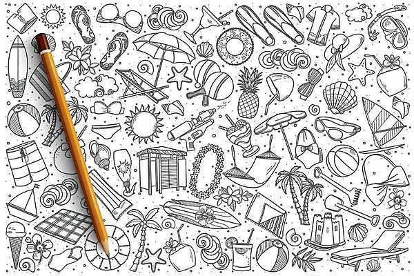 EPS 해외이미지 수영복 꽃 바다 요트 일러스트 휴가 아이스크림 슬리퍼 해변 사람없음 세트 태양 파라솔 칵테일 서핑보드 스케치 삽 물안경 파인애플 선베드 칵테일잔 손그림 코코넛 비치모자 튜브 물총 야외의자 스타일 해외일러스트 자연요소 식물 모자_잡화 옷 신발 배_교통 술잔 의자 과일 디저트 주류 미술 보드_스포츠 열대과일 수영용품 파일형식 벡터 이미지허브