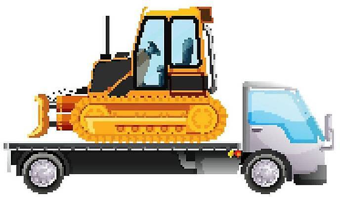 EPS 해외이미지 일러스트 건설업 공사 사람없음 운반 중장비 불도저 견인차 운반수단 차량운반차 해외일러스트 산업 산업장비 특수차량 파일형식 벡터 이미지허브