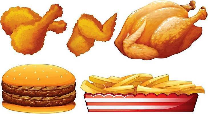 EPS 해외이미지 음식 일러스트 패스트푸드 사람없음 치킨 감자튀김 햄버거 해외일러스트 감자 튀김 인스턴트 닭고기요리 파일형식 벡터 이미지허브