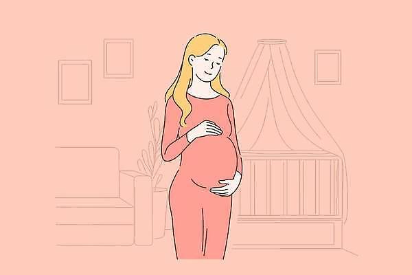 EPS 해외이미지 여자 분홍색 일러스트 엄마 한명 상반신 성인 소파 임산부 임신 태교 감싸기 아기침대 성인여자한명만 해외일러스트 1 컬러 의자 가족 모션 사람 아기용품 침대 여자한명만 성인여자만 파일형식 벡터 이미지허브