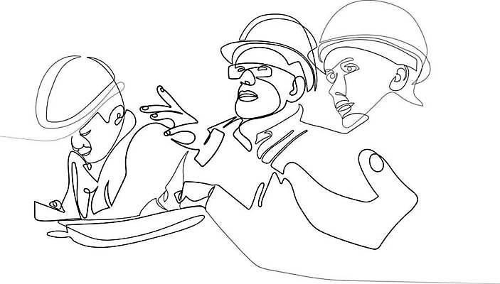 EPS 해외이미지 남자 라인일러스트 일러스트 노동자 함께함 손짓 상반신 성인 세명 엔지니어 라인아트 손그림 드로잉 성인남자만 해외일러스트 직업 선 컨셉 모션 미술 사람 기술자 남자만 성인만 파일형식 벡터 이미지허브