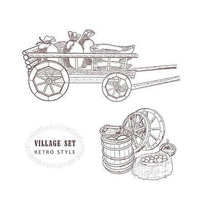 EPS 해외이미지 디자인 음식 가방 일러스트 자연 주택 통 미술 농가 농장 바구니 마을 카트 목장 수확 기구 농촌 시골 바퀴 스케치 밀 삽 양동이 그림 원예 복고 자루 적재 스타일 해외일러스트 잡화 농업 문화예술 곡류 취미 건물 생태계 파일형식 벡터 이미지허브