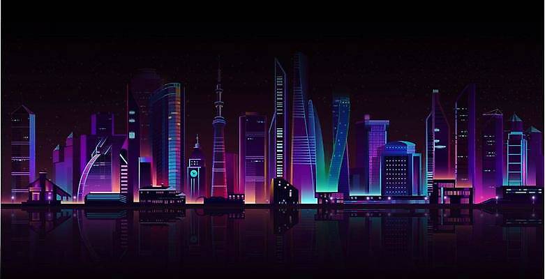 EPS 해외이미지 건축물 야경 일러스트 빌딩 사람없음 빛 도시풍경 검은색 도시 해외일러스트 건축 컬러 풍경 건물 야간 파일형식 벡터 풍경_경치 이미지허브