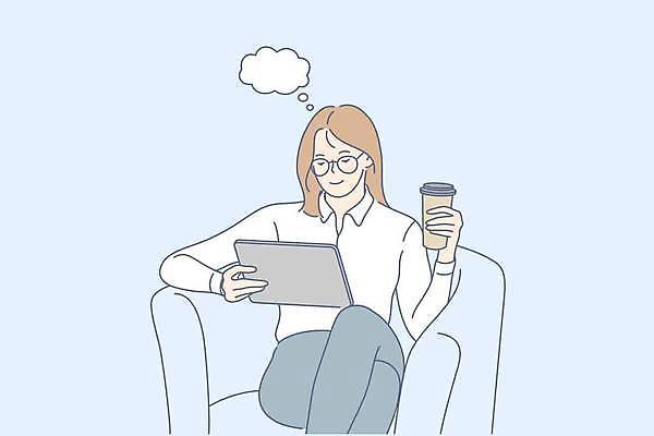 EPS 해외이미지 전신 여자 커피 하늘색 말풍선 의자 일러스트 비즈니스 한명 들기 앉기 상반신 성인 태블릿 다리꼬기 비즈니스우먼 테이크아웃컵 성인여자한명만 안경낌 해외일러스트 1 안경 음료 가구 모션 사람 컵 파란색 전자제품 스마트기기 직장인 여자한명만 성인여자만 파일형식 벡터 이미지허브