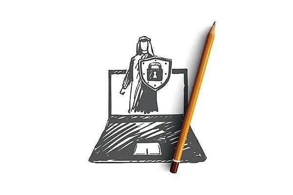 EPS 해외이미지 일러스트 자물쇠 들기 안전 상반신 성인 노트북 자료 보호 스케치 보안 손그림 방패 방화벽 인터넷보안 얼굴없음 성인남자한명만 해외일러스트 컨셉 모션 미술 사람 전자제품 남자한명만 성인남자만 파일형식 벡터 이미지허브