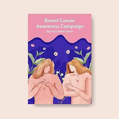 EPS 해외이미지 식물 여자 꽃 포스터 리플렛 일러스트 수채화 건강 성인 두명 희망 유방암 유방암예방캠페인 성인여자만 해외일러스트 감정 캠페인 사람 암 여자만 성인만 파일형식 벡터 이미지허브