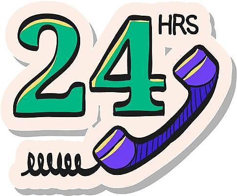 EPS 해외이미지 스티커 일러스트 사람없음 초록색 보라색 심볼 24시간 상담전화 해외일러스트 컬러 시간 통화 파일형식 벡터 이미지허브