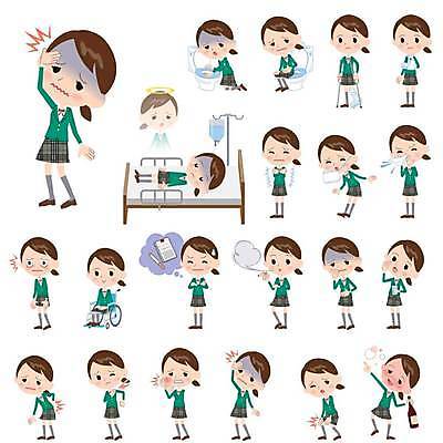 EPS 해외이미지 학생 여자 일러스트 학교 담배 건강 가면 추위 마시기 알코올 질병 만취 휠체어 치과의사 두통 무릎 변기통 재채기 해외일러스트 교육 의학 모션 사람 신체부위 의사 술취함 파일형식 벡터 의료진 직업 이미지허브