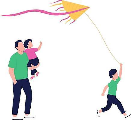 EPS 해외이미지 전신 여자 남자 딸 아들 어린이 일러스트 서기 들기 소년 성인 세명 달리기 가리킴 잡기 아빠 연 연날리기 주머니손 얼굴없음 해외일러스트 가족 모션 사람 손짓 놀이용품 전통놀이 파일형식 벡터 이미지허브