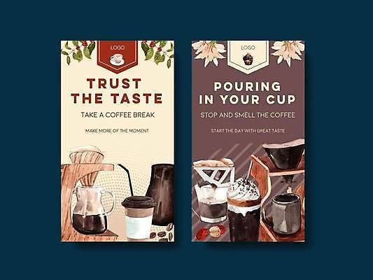 EPS 해외이미지 템플릿 꽃 커피 잎 일러스트 사람없음 갈색 카페 머그컵 원두 굽기 베이지색 소셜네트워크 테이크아웃컵 핸드드립 프라푸치노 해외일러스트 식물 음료 컬러 컵 상점 구이 커피용품 파일형식 벡터 이미지허브