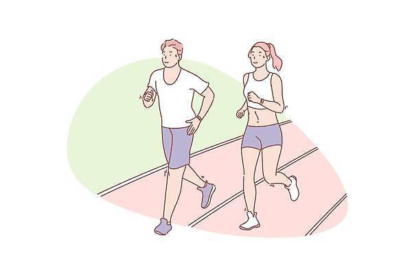 EPS 해외이미지 전신 라이프스타일 커플 여자 남자 일러스트 함께함 건강 성인 두명 운동복 달리기 조깅 운동 성인만 해외일러스트 옷 컨셉 관계 모션 사람 생활 파일형식 벡터 이미지허브