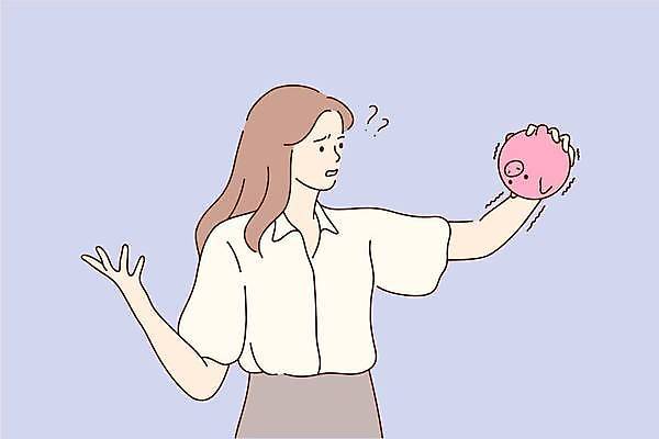 EPS 해외이미지 여자 일러스트 한명 서기 들기 성인 손들기 돼지저금통 잡기 가난 문제 의문 빈털터리 파산 성인여자한명만 해외일러스트 1 컨셉 모션 사람 금융 저금통 여자한명만 성인여자만 파일형식 벡터 이미지허브