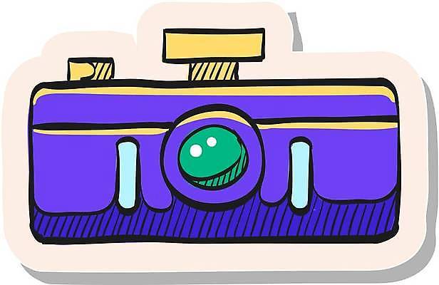 EPS 해외이미지 스티커 일러스트 사람없음 카메라 보라색 심볼 해외일러스트 컬러 전자제품 파일형식 벡터 이미지허브