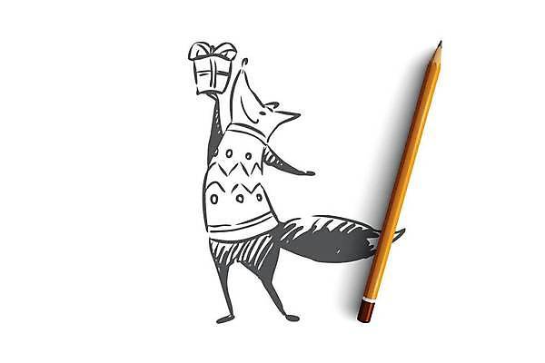 EPS 해외이미지 한마리 컨셉 크리스마스 일러스트 기념 크리스마스선물 서기 들기 사람없음 선물상자 스케치 니트 손그림 여우캐릭터 해외일러스트 1 기념일 동물캐릭터 상의 모션 선물 미술 상자 여우 파일형식 벡터 이미지허브