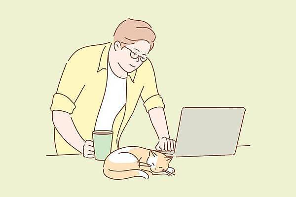 EPS 해외이미지 한마리 남자 커피 일러스트 비즈니스 잔 한명 들기 상반신 성인 연두색 노트북 고양이 비즈니스맨 재택근무 성인남자한명만 안경낌 해외일러스트 1 식기 안경 음료 포유류 모션 사람 초록색 전자제품 반려동물 직장인 남자한명만 성인남자만 파일형식 벡터 이미지허브