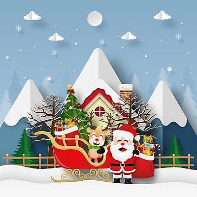 EPS 해외이미지 크리스마스 겨울 일러스트 사람없음 산타클로스 눈 페이퍼아트 산타캐릭터 해외일러스트 일러캐릭터 자연요소 캐릭터 계절 기념일 날씨 파일형식 벡터 이미지허브