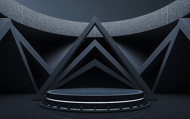 포토 JPG 해외이미지 사람없음 내부 3D 검은색 어둠 공간 삼각형 단상 비어있는 해외포토 도형 컬러 디지털합성 파일형식 이미지허브