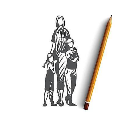 EPS 해외이미지 전신 여자 남자 딸 행복 아들 어린이 컨셉 일러스트 가족 엄마 사랑 서기 소년 성인 세명 육아 스케치 손그림 얼굴없음 어깨에손 해외일러스트 감정 관계 모션 미술 사람 파일형식 벡터 이미지허브