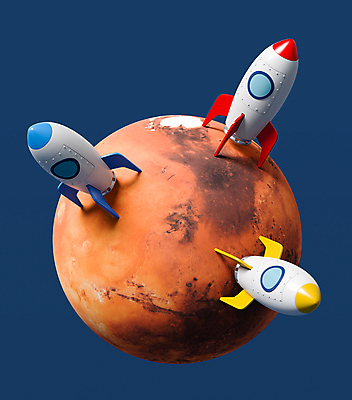 JPG 해외이미지 일러스트 사람없음 3D 로켓 우주선 오브젝트 파란배경 착륙 화성 해외일러스트 백그라운드 파란색 우주 행성 디지털합성 파일형식 이미지허브