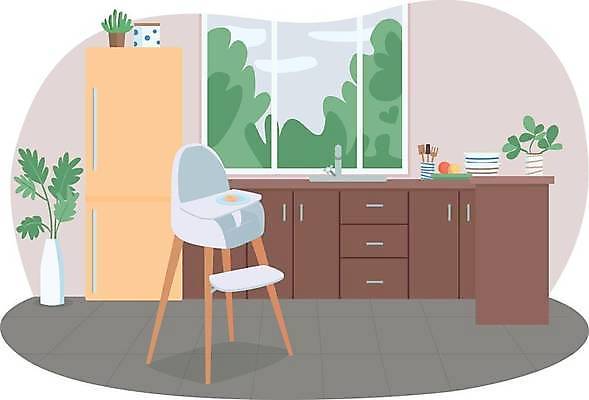 EPS 해외이미지 일러스트 사람없음 내부 주방 심플 아기의자 해외일러스트 의자 파일형식 벡터 이미지허브