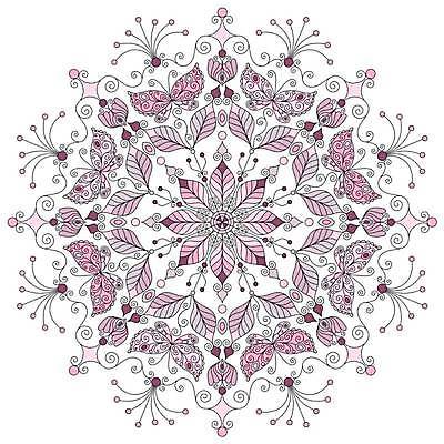 EPS 해외이미지 디자인 꽃 분홍색 나비 백그라운드 잎 여러마리 일러스트 추상 사람없음 화려 대칭 만다라 해외일러스트 식물 컬러 다수 곤충 컨셉 무늬 파일형식 벡터 이미지허브