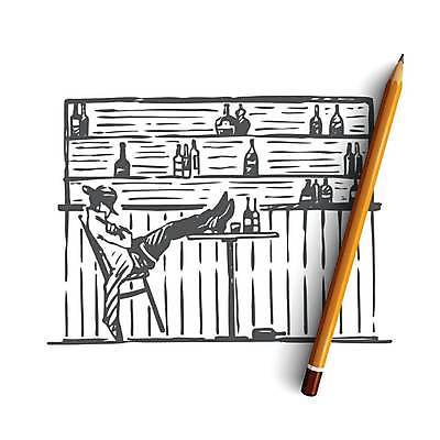 EPS 해외이미지 남자 컨셉 의자 일러스트 술병 한명 앉기 성인 팔짱 바 술집 카우보이 스케치 복고 손그림 다리들기 얼굴없음 성인남자한명만 해외일러스트 1 가구 모션 병_용기 주류 미술 사람 남자한명만 성인남자만 파일형식 벡터 이미지허브