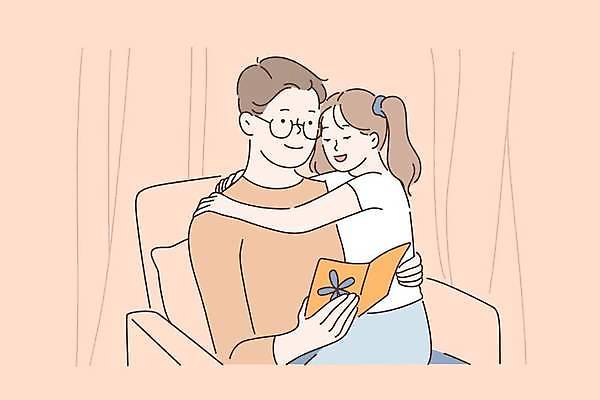 EPS 해외이미지 여자 남자 딸 행복 어린이 일러스트 가족 포옹 사랑 들기 앉기 상반신 성인 두명 아빠 편지 살구색 부녀 해외일러스트 감정 컬러 관계 안기 모션 사람 파일형식 벡터 이미지허브