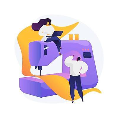 EPS 해외이미지 전신 여자 남자 일러스트 비즈니스 앉기 성인 두명 노트북 재봉틀 성인만 해외일러스트 모션 사람 전자제품 파일형식 벡터 이미지허브