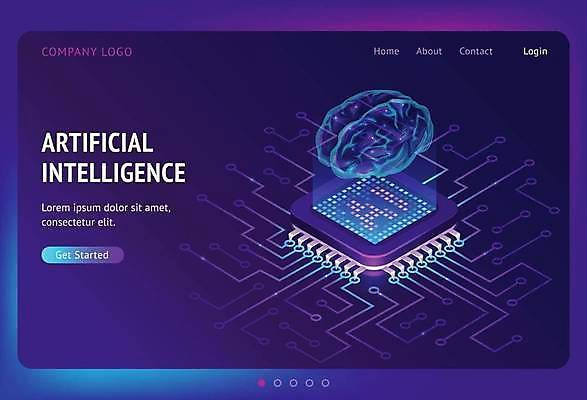 EPS 해외이미지 디자인 일러스트 사람없음 그래픽 홈페이지 디지털 보라색 메모리칩 두뇌 아이소메트릭 인터페이스 AI_인공지능 해외일러스트 컬러 부속품 뇌 파일형식 벡터 이미지허브