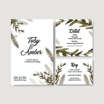 EPS 해외이미지 템플릿 꽃 결혼 잎 일러스트 사람없음 초록색 흰색 청첩장 초대 해외일러스트 식물 컬러 카드_감사 이벤트 파일형식 벡터 이미지허브