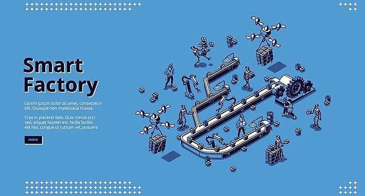 EPS 해외이미지 전신 남자 이동 일러스트 공장 노동자 서기 들기 여러명 성인 파란색 3D 운반 스마트 로봇 아이소메트릭 드론 로봇팔 자동화 자동화기기 컨베어밸트 성인남자만 AI_인공지능 해외일러스트 직업 컬러 다수 컨셉 공업 모션 사람 기계 디지털합성 남자만 성인만 파일형식 벡터 이미지허브