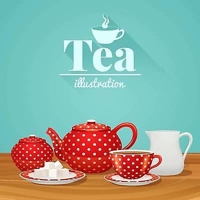 EPS 해외이미지 일러스트 주방용품 사람없음 찻잔 찻주전자 컵받침 민트색 시럽컵 해외일러스트 컬러 생활용품 주전자 잔 받침대 파일형식 벡터 이미지허브