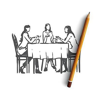 EPS 해외이미지 전신 여자 컨셉 의자 일러스트 탁자 휴식 대화 앉기 성인 세명 식당 카페 스케치 손그림 얼굴없음 성인여자만 해외일러스트 가구 모션 말하기 미술 사람 상점 여자만 성인만 파일형식 벡터 이미지허브