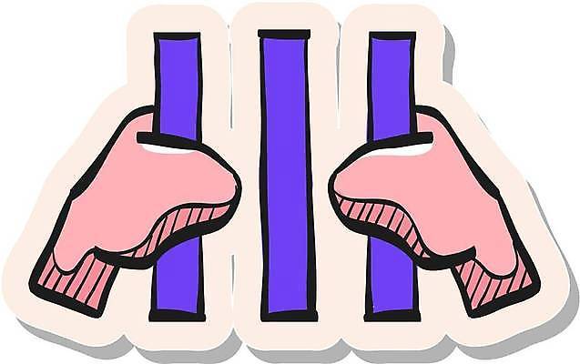 EPS 해외이미지 손 스티커 일러스트 신체부위 보라색 잡기 감옥 심볼 철창 해외일러스트 컬러 모션 사람 파일형식 벡터 이미지허브