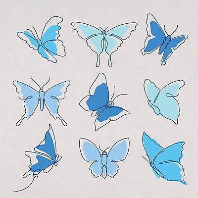 EPS 해외이미지 선 나비 라인일러스트 일러스트 사람없음 파란색 세트 해외일러스트 컬러 곤충 파일형식 벡터 이미지허브