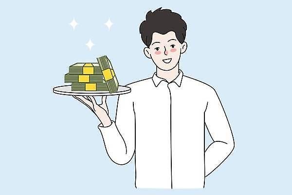 EPS 해외이미지 라이프스타일 남자 하늘색 지폐 일러스트 성공 쟁반 한명 들기 상반신 성인 일상 돈다발 뒷짐 성인남자한명만 해외일러스트 1 컨셉 돈 모션 사람 라이프 생활 파란색 남자한명만 성인남자만 파일형식 벡터 이미지허브