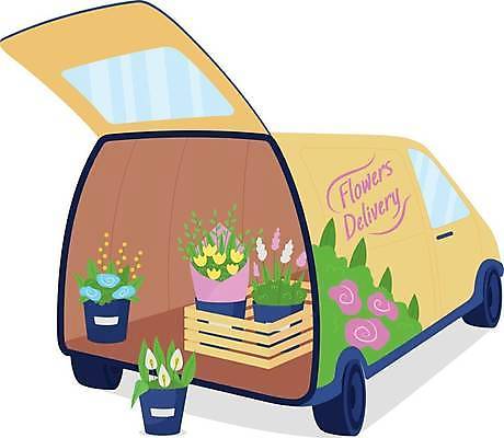 EPS 해외이미지 꽃 화분 줄기 꽃다발 잎 일러스트 사람없음 트럭 운반 원예 꽃배달 꽃배달서비스 반려식물 해외일러스트 식물 자동차 취미 배송 서비스 파일형식 벡터 이미지허브