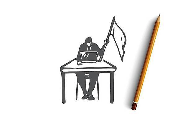 EPS 해외이미지 전신 남자 컨셉 일러스트 비즈니스 피곤 한명 들기 앉기 성인 노트북 깃발 업무 비즈니스맨 스케치 주기 손그림 백기 우울증 얼굴없음 성인남자한명만 해외일러스트 1 모션 미술 사람 전자제품 작업 직장인 질병 남자한명만 성인남자만 파일형식 벡터 이미지허브