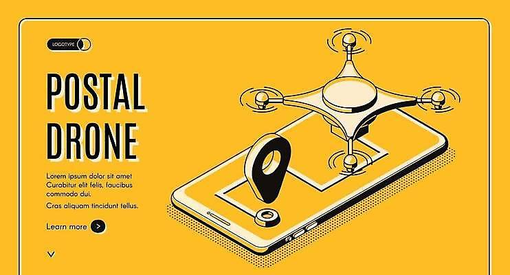 EPS 해외이미지 배너 일러스트 사람없음 스마트폰 노란색 행선지 어플리케이션 서비스 네비게이션 추적 드론 루트 위치정보 위치추적 해외일러스트 컬러 모션 핸드폰 스마트기기 정보 파일형식 벡터 이미지허브