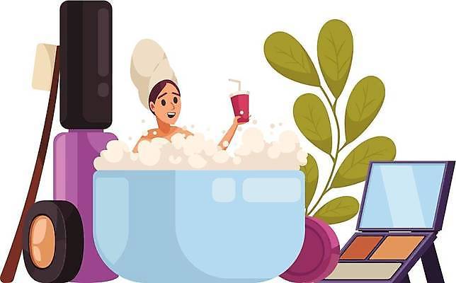 EPS 해외이미지 여자 음료 잎 일러스트 휴식 한명 상반신 성인 수건 뷰티 목욕 화장품 거품 화려 칫솔 아이섀도 성인여자한명만 해외일러스트 식물 1 컨셉 사람 위생용품 청결 여자한명만 성인여자만 파일형식 벡터 이미지허브