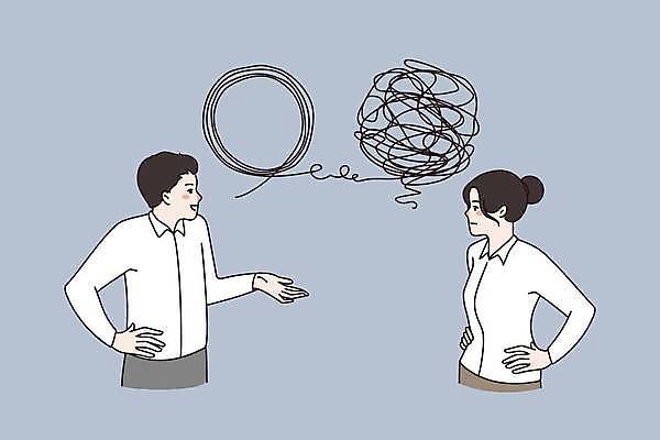 EPS 해외이미지 라이프스타일 여자 남자 감정 허리손 일러스트 대화 상반신 성인 두명 일상 파란색 짜증 비즈니스맨 비즈니스우먼 성인만 해외일러스트 컬러 포즈 비즈니스 말하기 사람 라이프 생활 직장인 파일형식 벡터 이미지허브