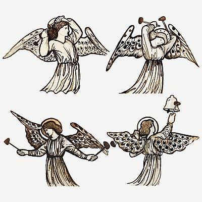 EPS 해외이미지 디자인 일러스트 천사 미술 들기 여러명 사람없음 골동품 종 고무망치 해외일러스트 다수 모션 문화예술 사람 망치 파일형식 벡터 이미지허브