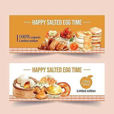 EPS 해외이미지 템플릿 가로배너 빵 일러스트 디저트 사람없음 주황색 흰색 도넛 크루아상 머핀 마카롱 팬케이크 배너세트 해외일러스트 배너 음식 컬러 가로 세트 케이크 파일형식 벡터 이미지허브