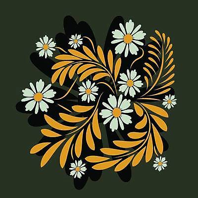 EPS 해외이미지 디자인 꽃 잎 일러스트 미술 사람없음 초록색 주황색 화려 민화 해외일러스트 식물 컬러 컨셉 문화예술 그림 파일형식 벡터 이미지허브