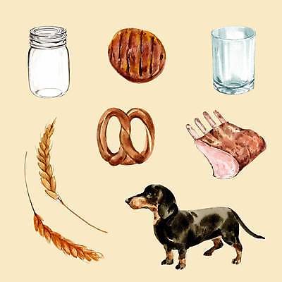 EPS 해외이미지 한마리 일러스트 유리병 잔 육류 스테이크 사람없음 닥스훈트 벼이삭 엘리먼트 브레첼 해외일러스트 1 식기 식재료 병_용기 디저트 서양음식 개 이삭 파일형식 벡터 이미지허브